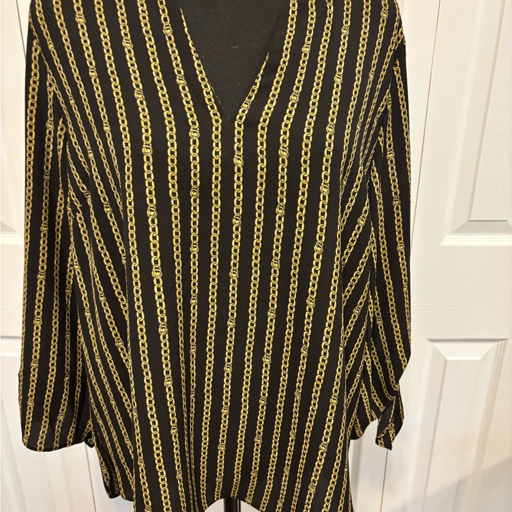 Michael Kors Black and Gold Chain Pattern Blouse